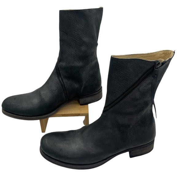 MA+ Maurizio Amadei Spiral Side Zip Boot S1G3Z Black Distressed Leather 8.5-9 39 - Picture 4 of 15